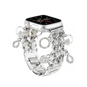Stylish Metal Chain Wristband for Apple Watch Bands 38mm-49mm with Unique Pendants for iWatch Series 1-11 SE Ultra Women's Replacement Strap