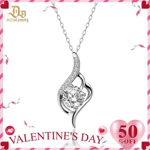 Delzzad 1ct Love Necklace Pendant Round Cut Synthetic Moissanite Pendant S925 Chain Christmas Gift For Women