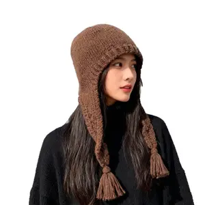 New knitted hat women's winter warm ear protection Lei Feng hat versatile face small pullover hat solid color wool hat