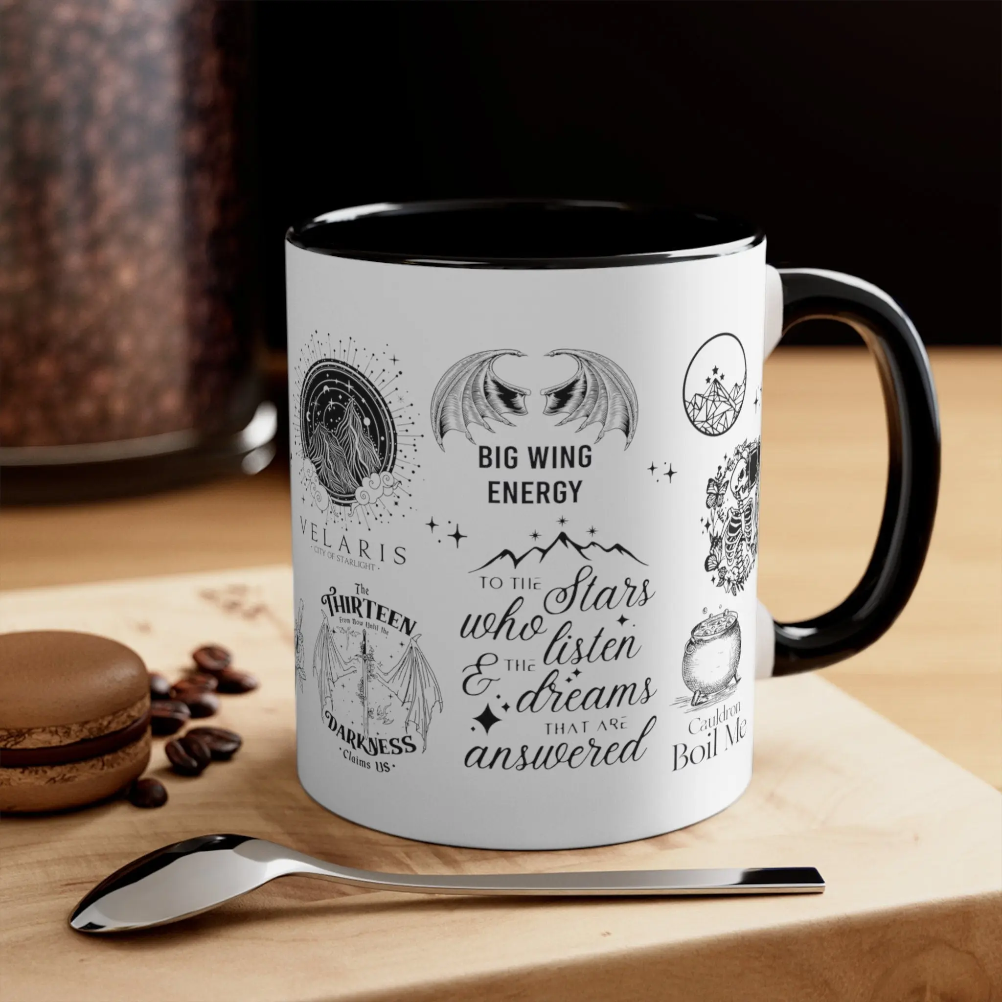 ACOTAR Mug  Big Wing Energy Coffee Cup, Velaris & Night Court Quotes, Sarah J Maas Fan Gift, To the Stars Who Listen Mug, Fantasy Bookish Mug MGVLR31