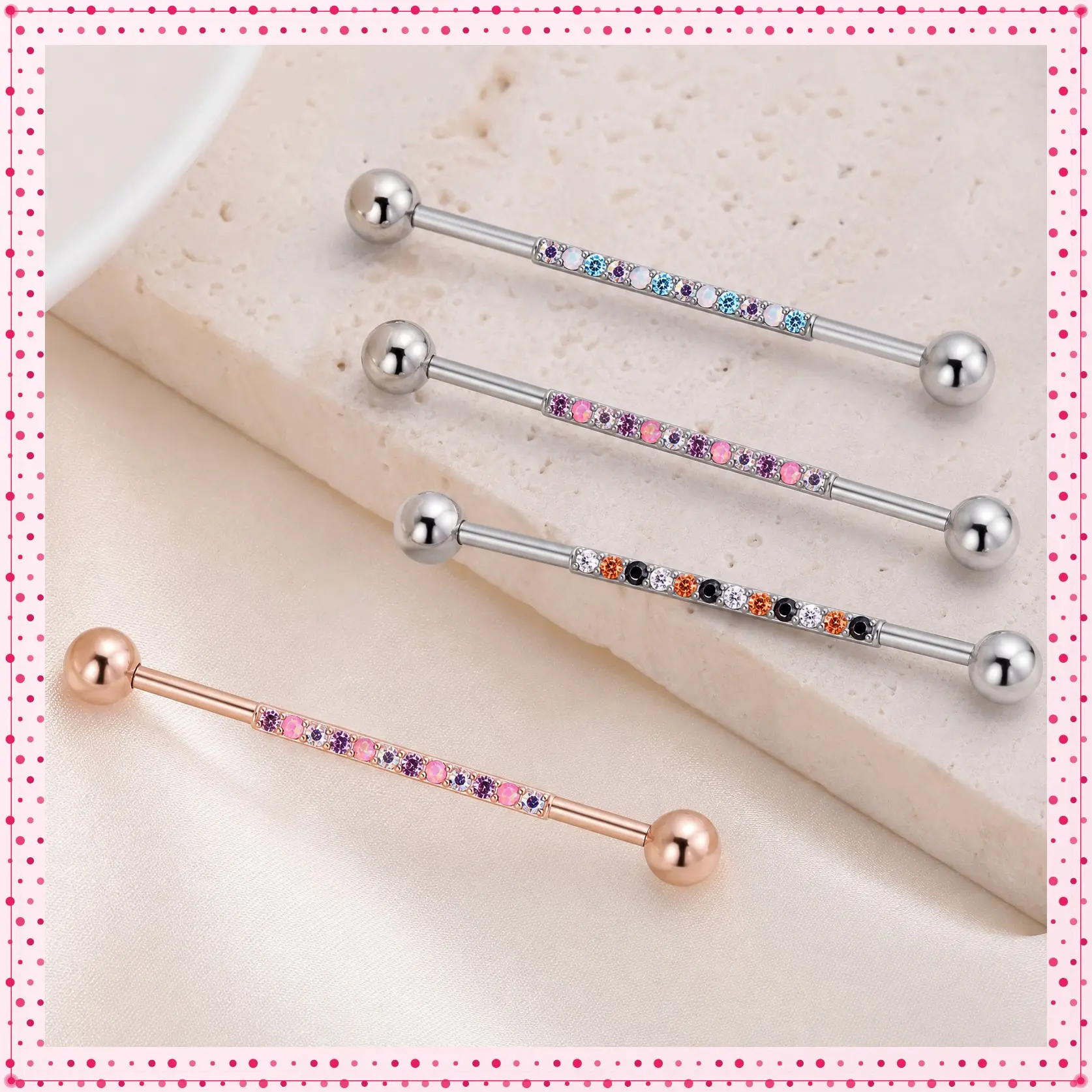 Single Line of Gems Titanium Internally Threaded Barbell 14g