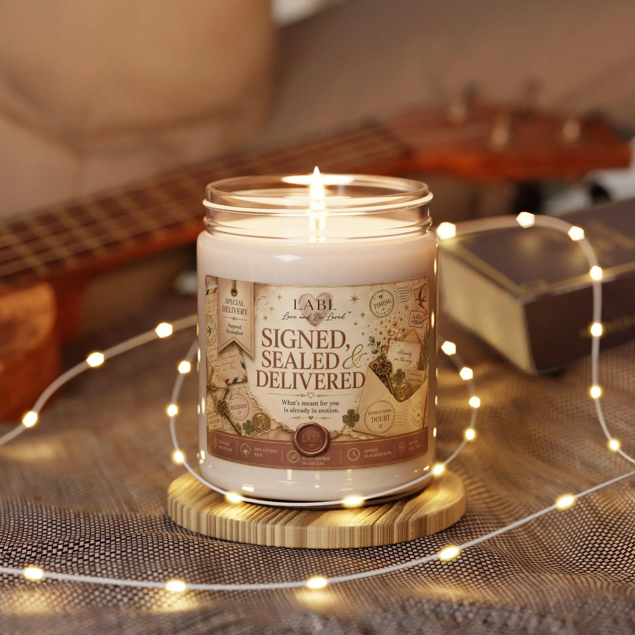 Signed, Sealed & Delivered Candle | 9 oz Peppered Passionfruit Soy Candle | Manifestation | Inspirational Candle | New Beginnings Gift