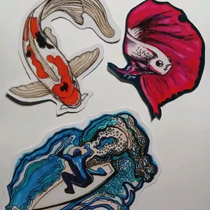 3 water sticker pack - Three unique stickers Coi is 3.5" beta is about 3.25" Surfer is about 4.5"