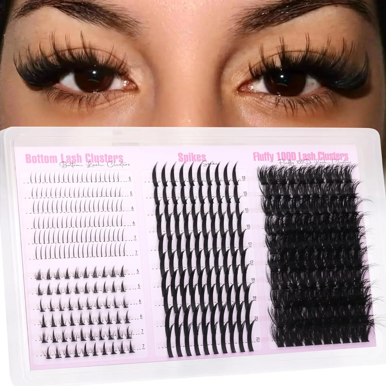 Wxdds Mixed Fluffy Eyelash Clusters with Spikes, 380PCS 100D DIY Mink Individual Set, 2 Styles Bottom Lashes, Wispy Lash Extensions for Natural Makeup