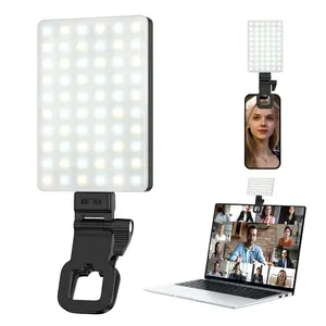 Rechargeable selfie light, 60 LED beads, 3 adjustable lighting modes, 10 levels of brightness adjustment, clip-on fill light, suitable for mobile phones, laptops, and tablets, for video conferencing, live streaming, Zoom calls, makeup, and photography.