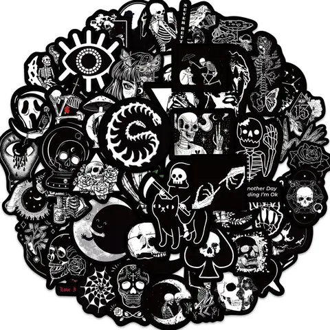 50pcs Dark Gothic Horror Black Waterproof For Skateboard Laptop Phone Helmet Wall Decalswhimsywashiwonders Sticker Haul