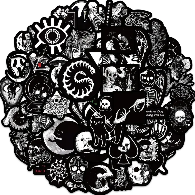50pcs Dark Gothic Horror Black Waterproof For Skateboard Laptop Phone Helmet Wall Decalswhimsywashiwonders Sticker Haul