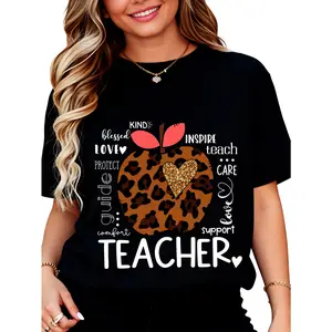 Cotton Teacher Life Leopard Apple - Teacher's Day Back to School T-Shirt
