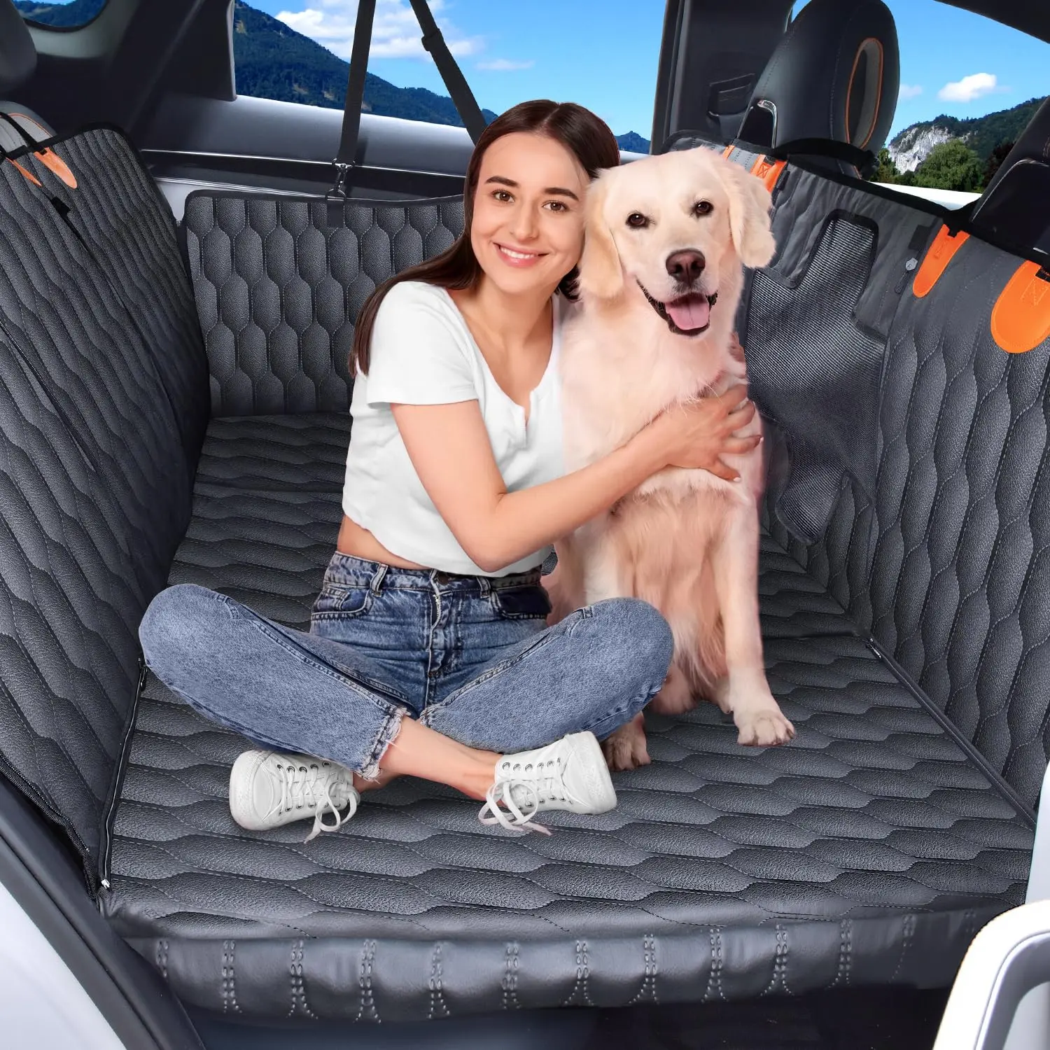 Xl 3-in-1 Convertible Pu Leather Dog Car Seat Extender & Booster - 400lb Capacity  Waterproof Hard Bottom Scratch-proof Hammock For Cars Suvs