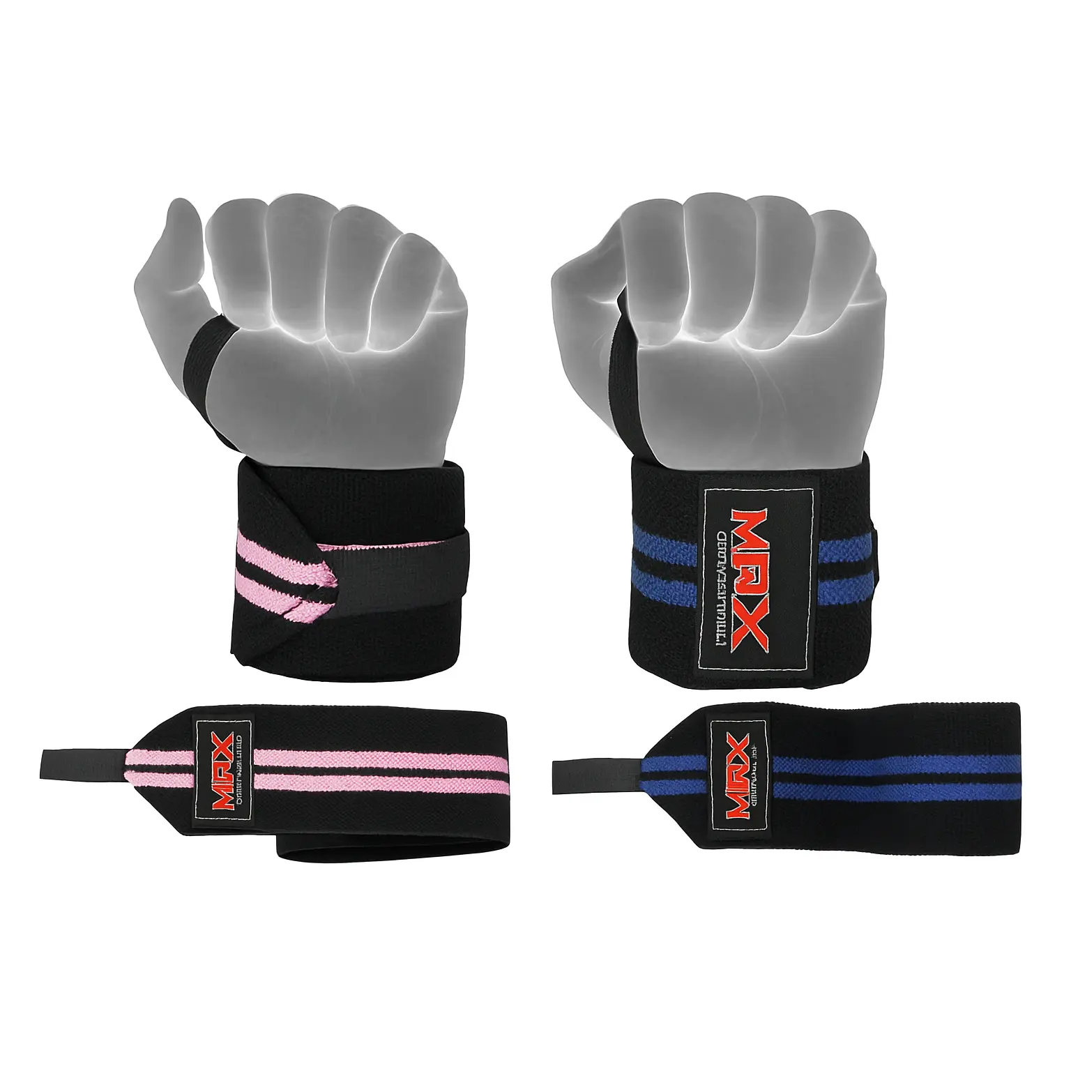 MRX Weight Lifting Wrist Wraps, Strength Training & Gym Accessory for Men & Women, 18-Inch Length 3-Inch Width, Durable Support & Stability (Blue & Pink Set), Strength Training Accessory, Gym Accessories
