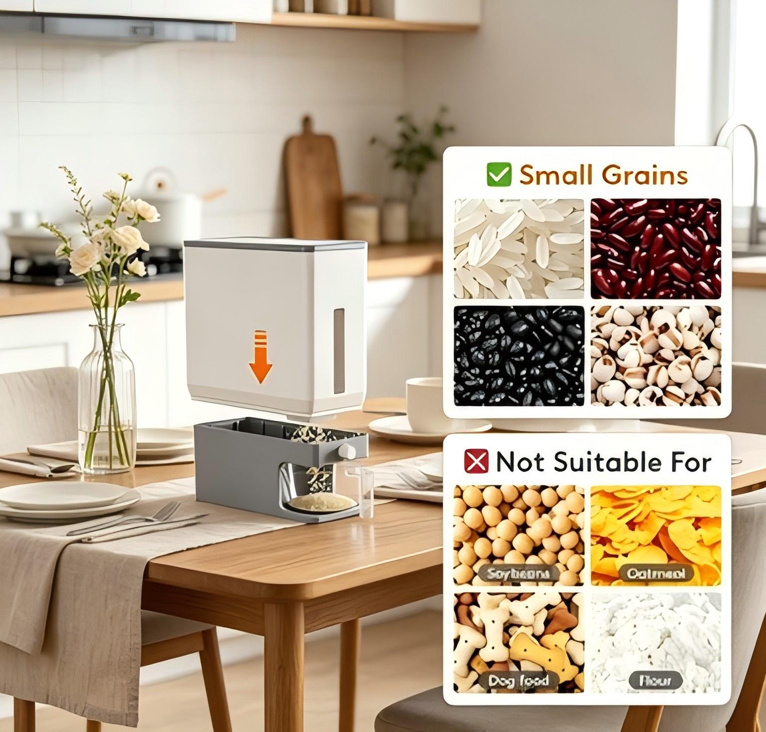 25 Lbs(11.3kg) Rice Dispenser, Sealed Moisture Proof Rice Storage Container with Measuring Cup for Kitchen Pantry Household Use, BPA-Free, 1 Pack Grey 25 Lbs(11.3kg) Rice Dispenser, Sealed Moisture Proof Rice Storage Container with Measuring Cup for Kitchen Pantry Household Use, BPA-Free, 1 Pack Grey