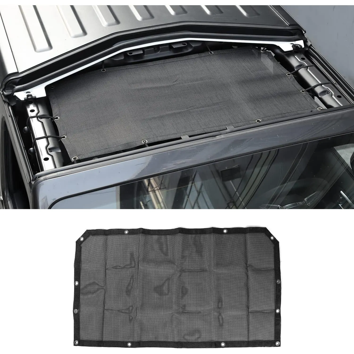 Durable Sun Shade Mesh Front Roof Cover - UV Shielding, Sun Protection, Double-Sewn Edges Exterior Accessory for Jeep Wrangler JL/JLU & Gladiator JT 2018-2024 (Black)