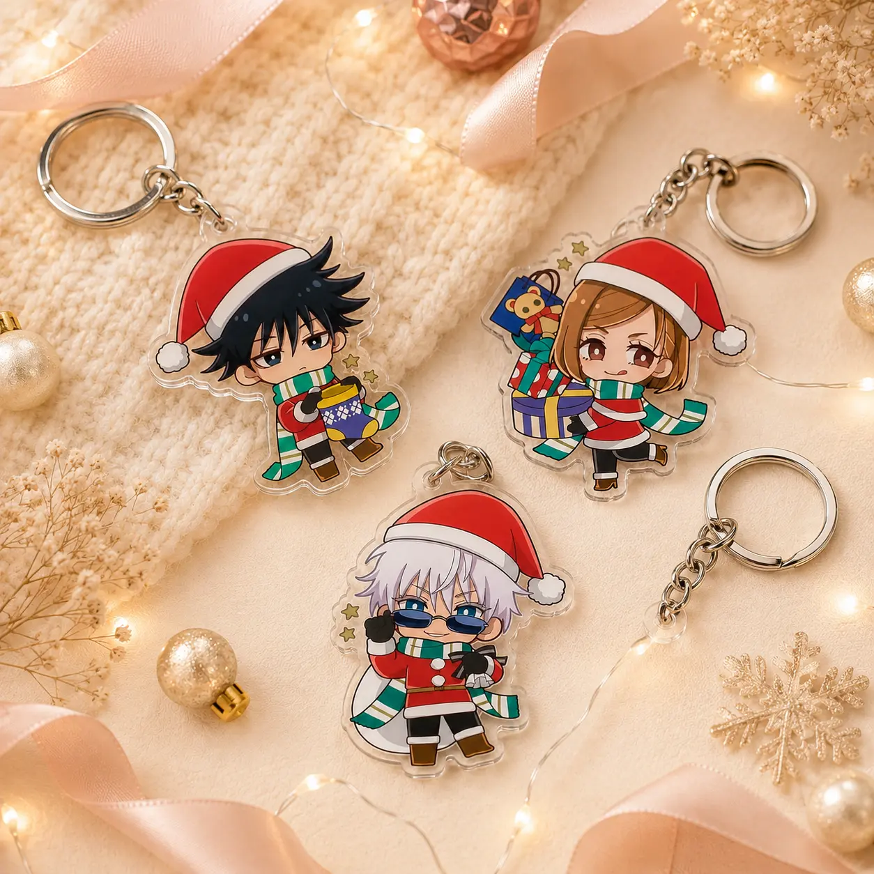 Christmas Anime Kaisenn Jujusu Acrylic Keychain, Cute Santa Key Ring, Festive Holiday Bag Charm, Winter Stocking Stuffer Gift