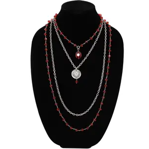 "Today I Choose Joy" Flower Rosary Layering Bundle Necklace Pendants Zirconia Chain