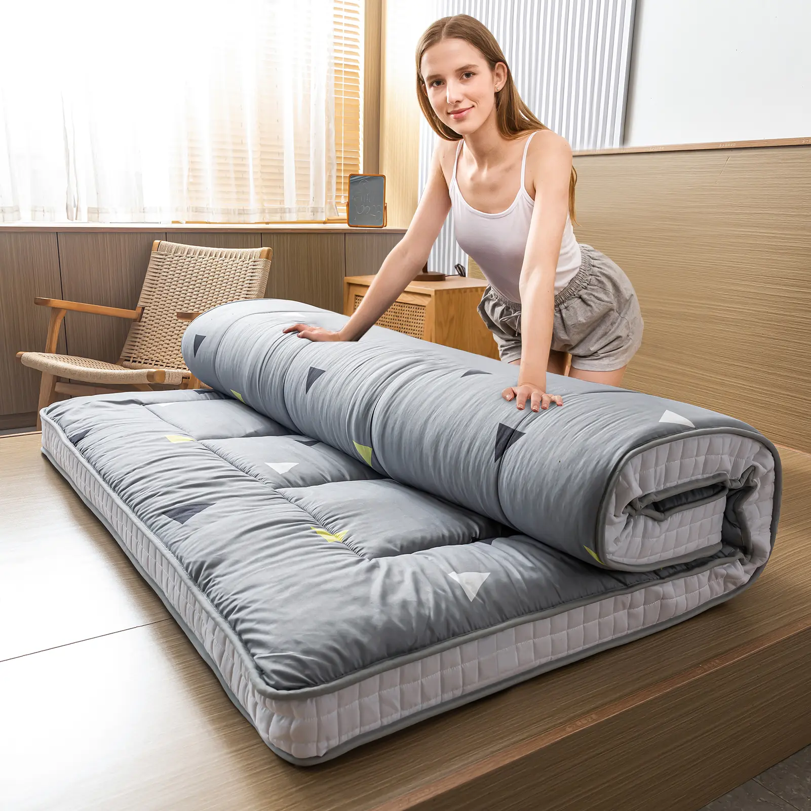 Foldable Japanese Style Floor Futon Mattress, Soft Padded Sleeping Pad Roll Up Portable Bed Mat for Home Guest Bed, Camping Travel, Tatami,  Adults Floor Sleep