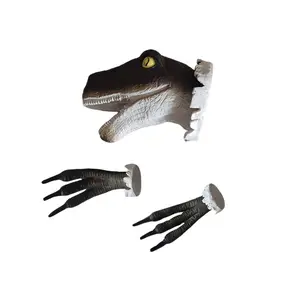 3D Dinosaur Wall Decor Set, Realistic Head and Claws, Three-Piece Broken Wall Design, Jurassic Theme Party Decoration, Kids Room Hanging Gift