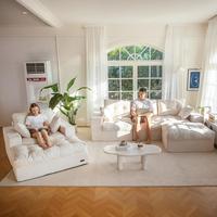 L Shape + Square Chaise Lounge-Beige