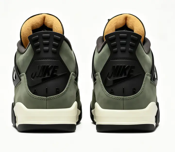 Undefeated x Air Jordan 4 Retro Military Olive Green Sneakers, Unisex Retro High Top Cushioned Basketball Shoes Casual Daily Fashion Footwear