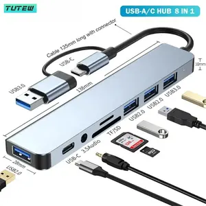 8 in 1 USB C HUB USB Splitter, 4 USB Ports, 1 Usbc Port, TF/SD Card Reader, Audio Output, Compatible with Macbook, USB Adapter, USB Extension
