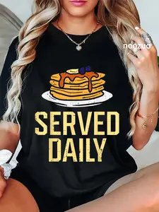100% Cotton Pancakes Served Daily American Football Funny Sports Lineman T-Shirt