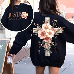 Jesus is the Light Floral Christian Shirt Motivational Quotes sweatshirt Bible Verse Floral Religious His Grace is Enoug Hoodied Classic Cotton Sweaters