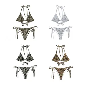 [Today Deal] Camo Swimsuit Set, Sexy Triangle Tie Bikini, Summer Beach Vacation Outfit for  Her, Camo Bikini Set for Women
