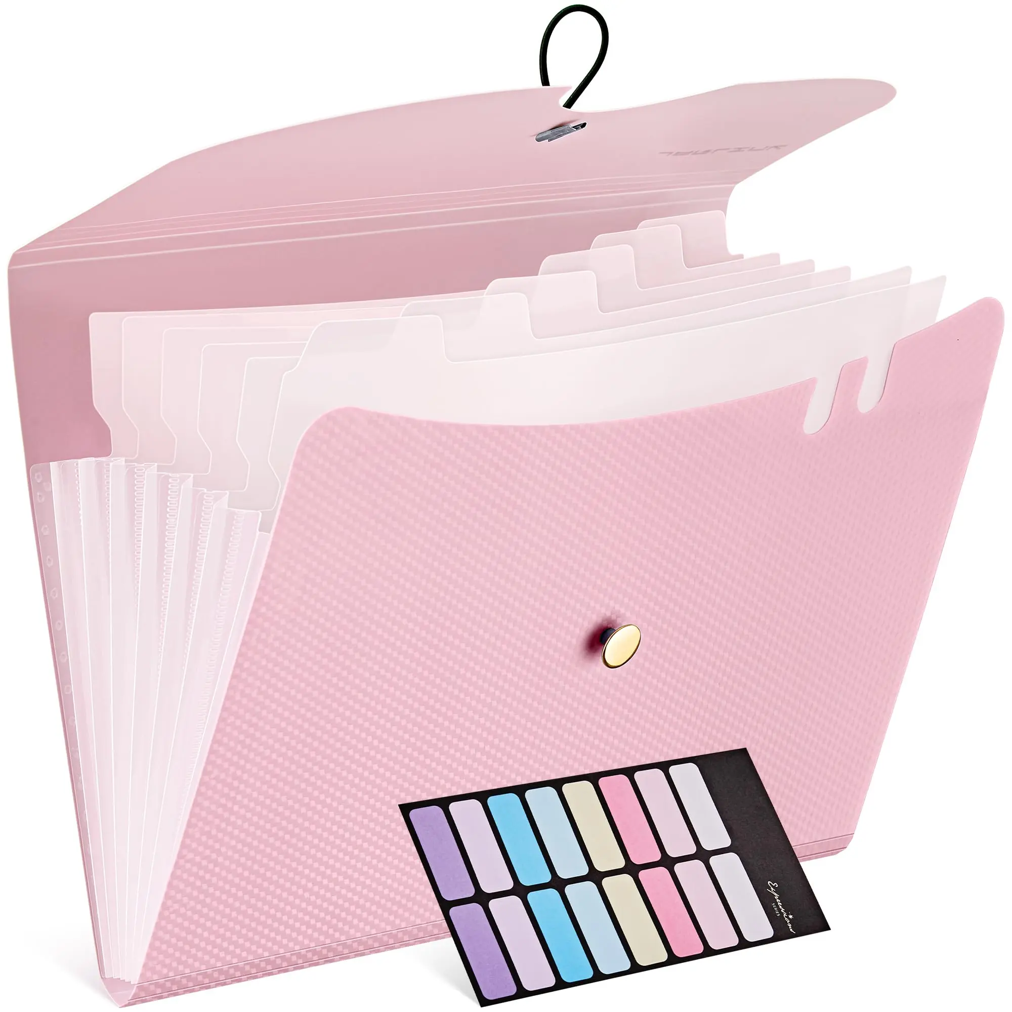 7 Pockets Expanding File Folder  A4 Size Accordion Folders With 12 Labels Cute Paper Organizer Portable Document For Home College School Office Supplies Macaron Pink