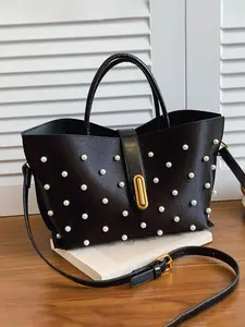 Niche   light luxury dinner bag, elegant pearl embellishment, metal buckle design, simple classic solid color multiple colors optional, suitable for attending dinner events, daily travel, shopping and dating, etc., Fashionable Versatile Purse