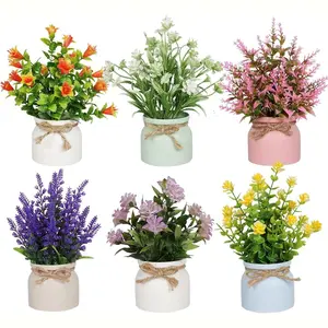 6-Piece Mini Artificial Plant Set, Realistic Plastic Shrubs, No Maintenance, Ideal for Home Office Desk Decor, No Watering Needed
