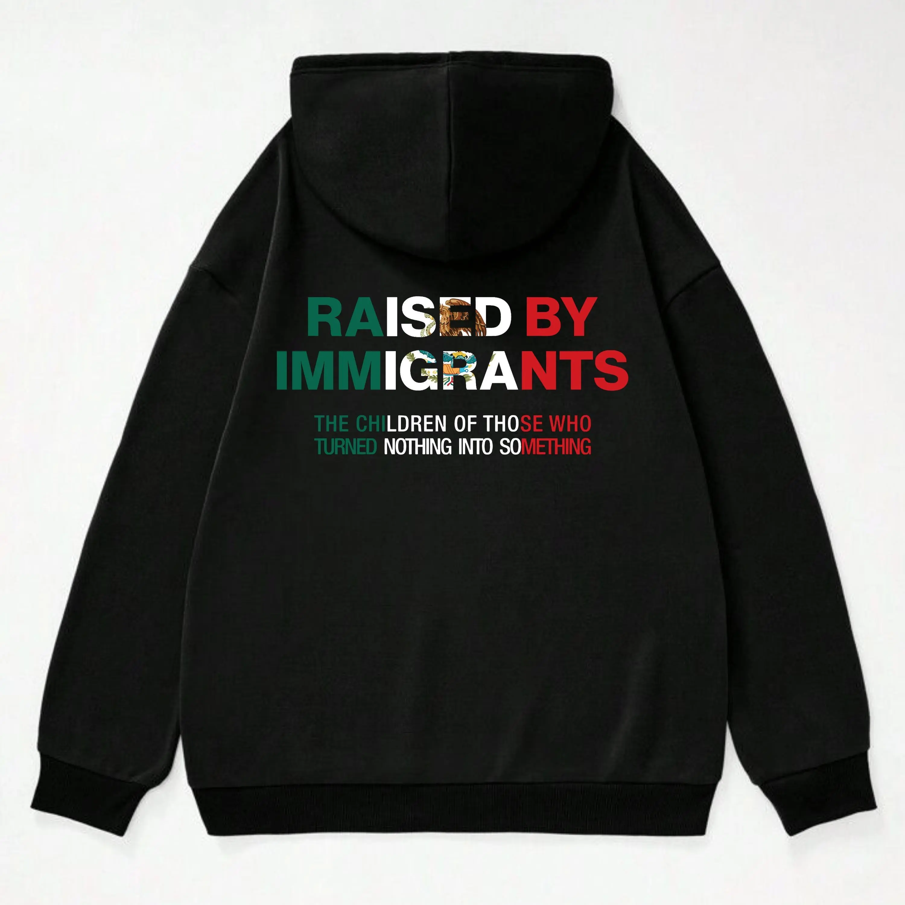 Raised By Immigrants Mexican Culture Statement Hoodie | Dreamer Sweatshirt Comfort Cotton Graphic Tee Proud Daughter Gift Back Print