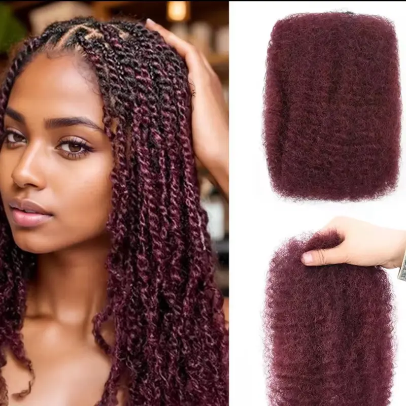 Unisex Handmade Locs Afro Kinky Virgin Brazilian Human Hair Extensions, Bulk Real Hair for Braiding, Mini Twists with Multiple Lengths
