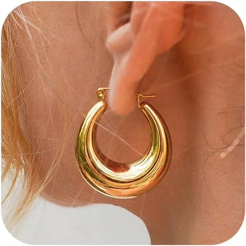 Chunky Hoop Earrings for Women Thick Triple Hoop Earrings Hypoallergenic Trendy Chunky Hoops Earrings Dainty Gifts for Women Girls
