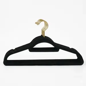 Luxury Black Velvet Hangers with Gold Hooks - 10PK Non-Slip Aesthetic Closet Organizer & Space Saving Clothes Hangers