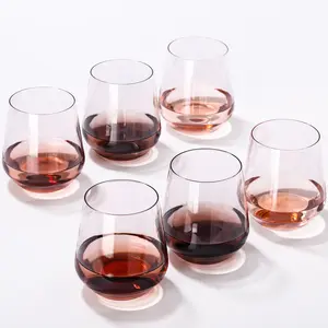 Amber Stemless Wine Glasses Set of 6 - Hand Blown White Red Stemless Wine Glass - 17 oz, [Lead-Free Crystal Glass] Large Short Glass Tumblers, Unique Gift for Birthday, New Year, Christmas