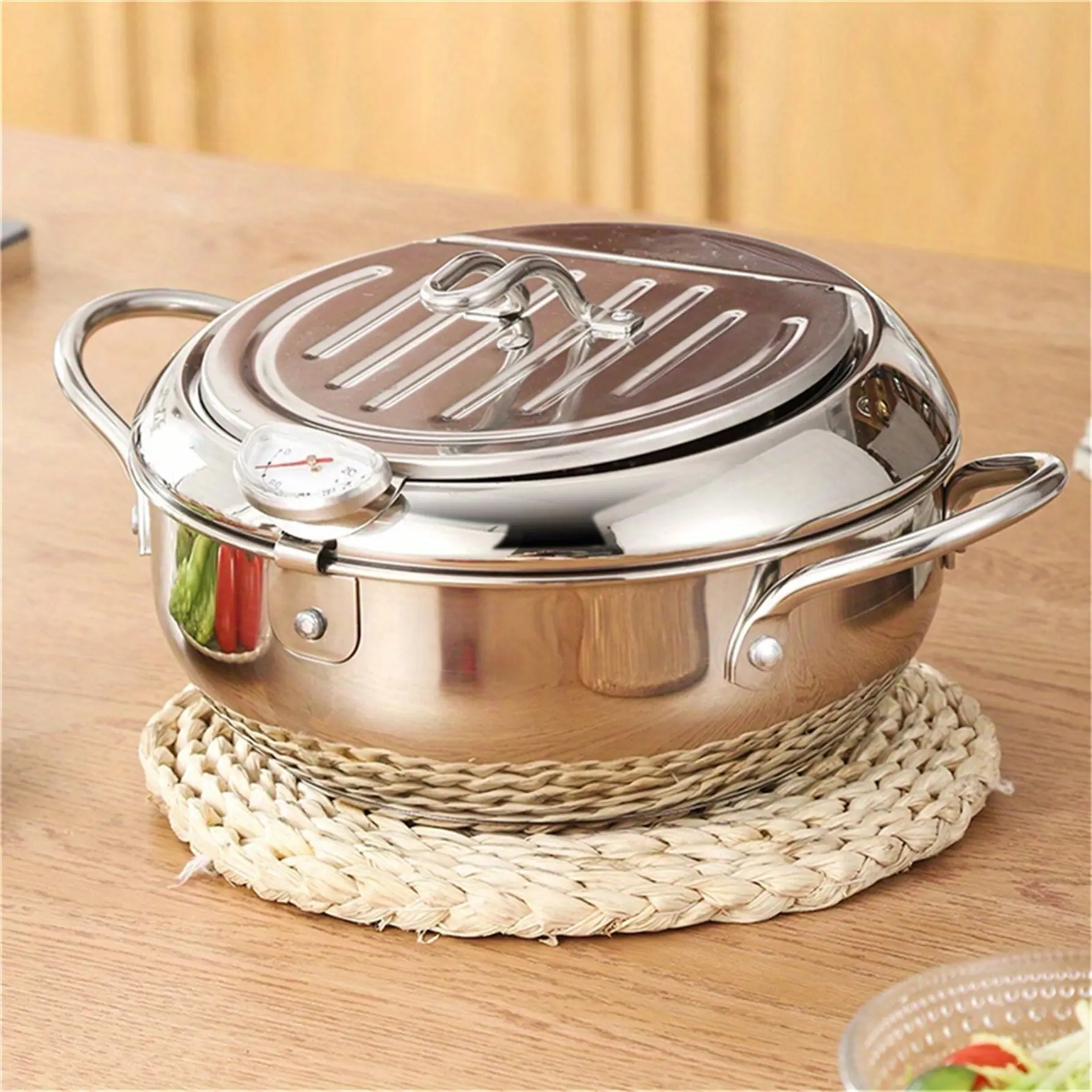 Tempura Fryer, Stainless Steel Kitchen Adjustable Temperature, Home Deep Fryer, Home Small Fryer Saves Oil, Japanese Style Outdoor Camping