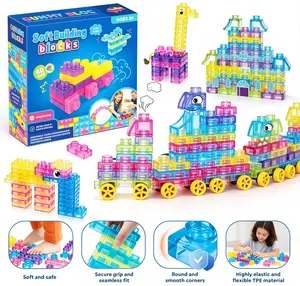 Soft Jelly Building Blocks for Toddlers 3+, Squishy Gummy Sensory Tactile Toys, Squeezable Stretchable Flexible Construction Blocks, Non-Toxic BPA Free STEM Preschool Learning Bath Toys for Boys Girls Gift