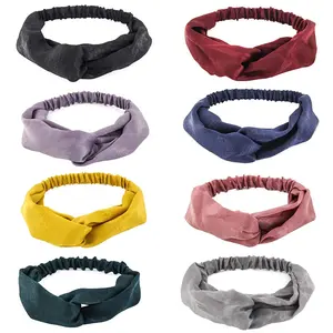 Women's Criss cross Silk Satin Headbands Elastic Twisted  Wrap Knotted Hair Band,pack of 8