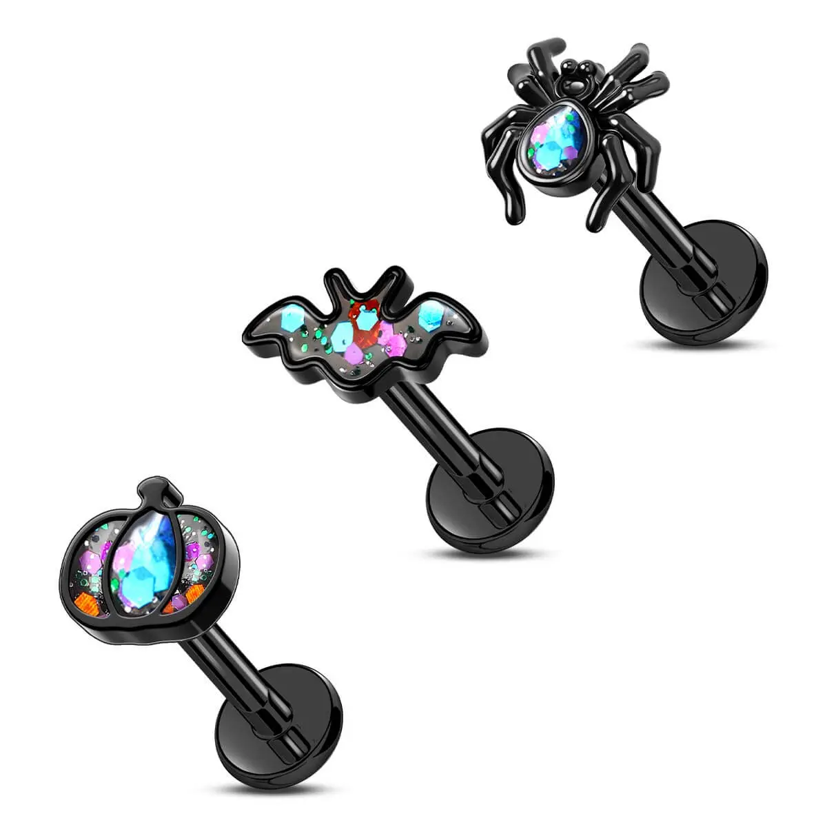 Oufer 16G 3PCS Spider Bat Design Internally Threaded Studs for Cartilage
