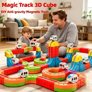 Klickrail Electric Train Set Flexible Race Track Rail Toys, Building Toy Train Track Gravity-Defying 3D Embedded Layouts & Motorized Car, STEM Learning Easter Baskets Gift kids blocks fun holiday