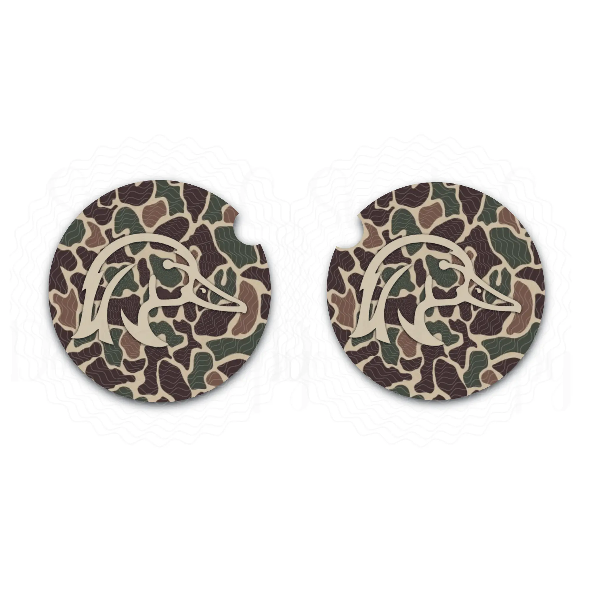 Old School Dark Green Camo Car Coasters, Wood Duck Coaster, Car Coaster Set of 2, Vehicle Interior Accessories, Car Accessories, Gift for Him, Car Cup Holder,  Wood Duck