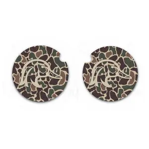 Old School Dark Green Camo Car Coasters, Wood Duck Coaster, Car Coaster Set of 2, Vehicle Interior Accessories, Car Accessories, Gift for Him, Car Cup Holder,  Wood Duck