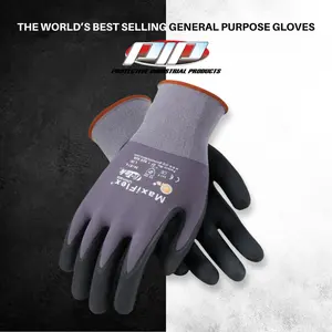 MaxiFlex 34-874 Ultimate - Nylon Micro-Foam Nitrile Grip Gloves - Black Gray - Sizes - 12 Pairs - AIRtech Breathability - DURAtech Durability - ERGotech Fatigue Reduction - GRIPTech Grip - ANSI 4 Abrasion - Touch Screen Compatible