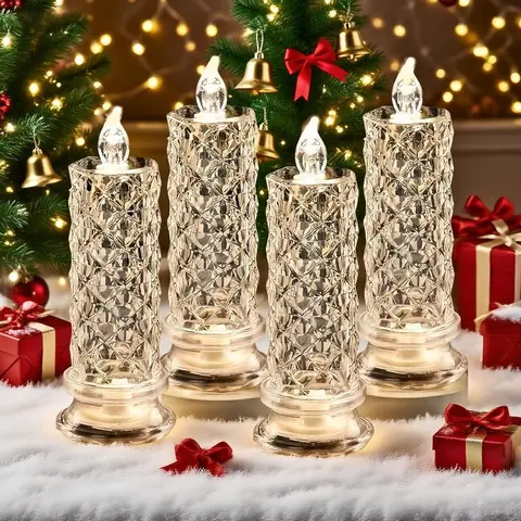 3-Piece ABS LED Crystal Candle Light Set - Festival Christmas Decor, Bedroom Mood Lighting, LED Glow Decor, Christmas Gifts, Home Supplies