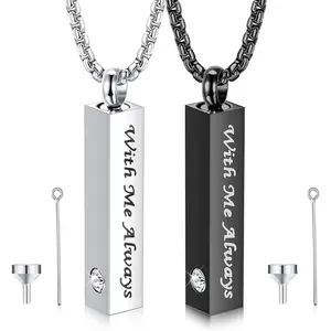 MILACOLATO 2 Pcs Urn Necklace for Ashes Men Women Keepsakes for Ashes Black Silver Stainless Steel Bar Pendant Necklace Memorial Cremation Jewelry for Lost Love with Engraved Saying