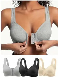 Women's Underwear No Steel Cup Design Front Buckle Closure Solid Color Maternity Nursing Bra Elegant Style Full Coverage Fixed Pads Comfort Fit