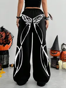 Butterfly Print Wide Leg Pants, Y2K Style, Soft Comfort Fabric, Loose-Fit Casual Women's Jeans, Trendy Streetwear for Daily Wear, Boho Fashion Trousers, Chic Boho Trousers