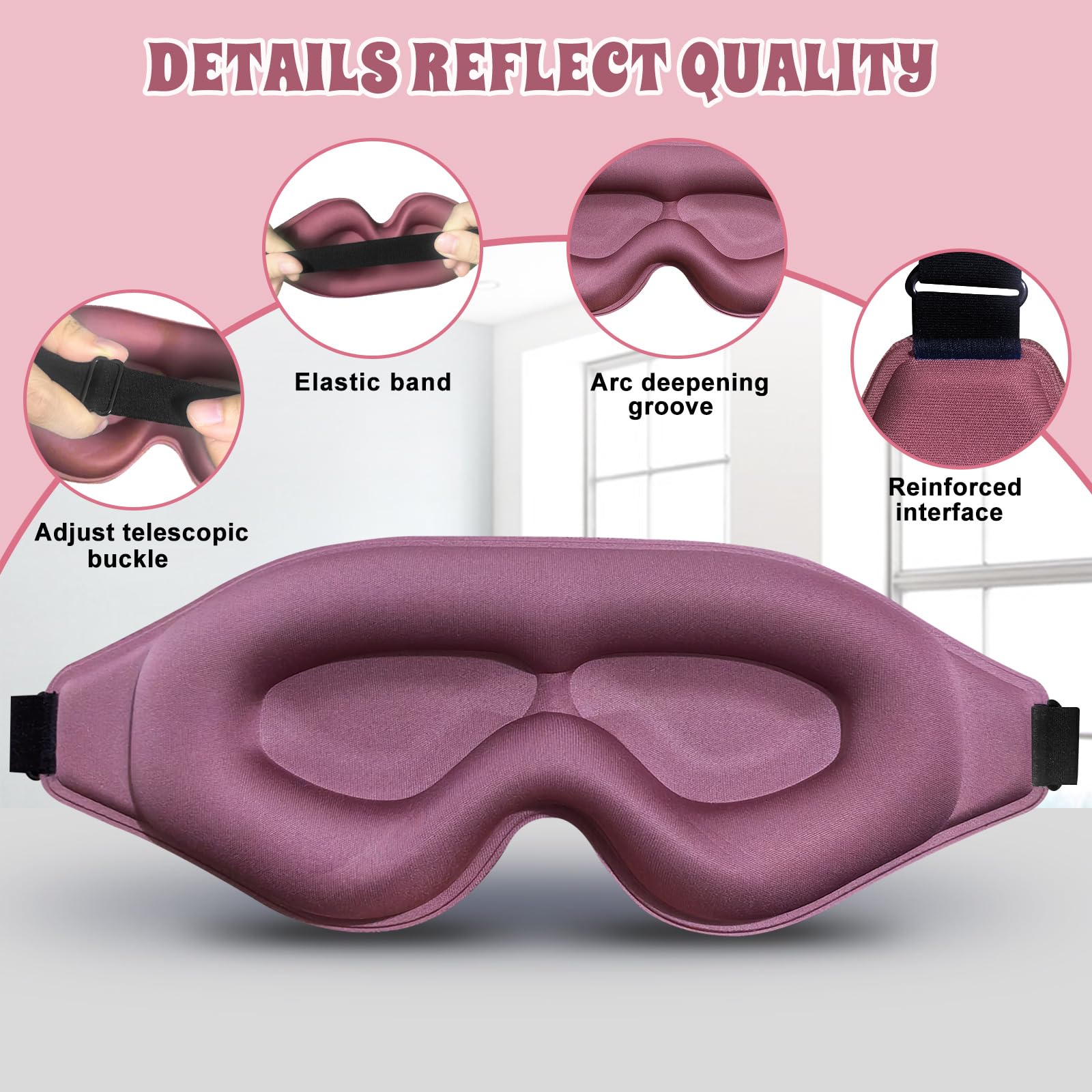3D Advanced Eye Mask for Sleeping Ultra Delicate Soft Skin Friendly 100% Blackout Sleep Mask for Men Women Adjustable Elastic Band Travel Office Outdoor Use Contour Facial Comfortable Double Layer Memory Sponge Material