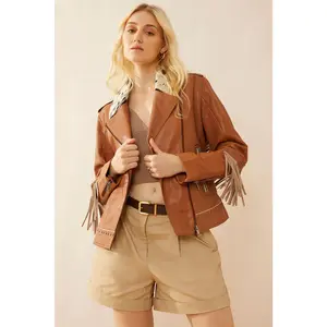 Phoenix Fringed Leather Jacket In Camel