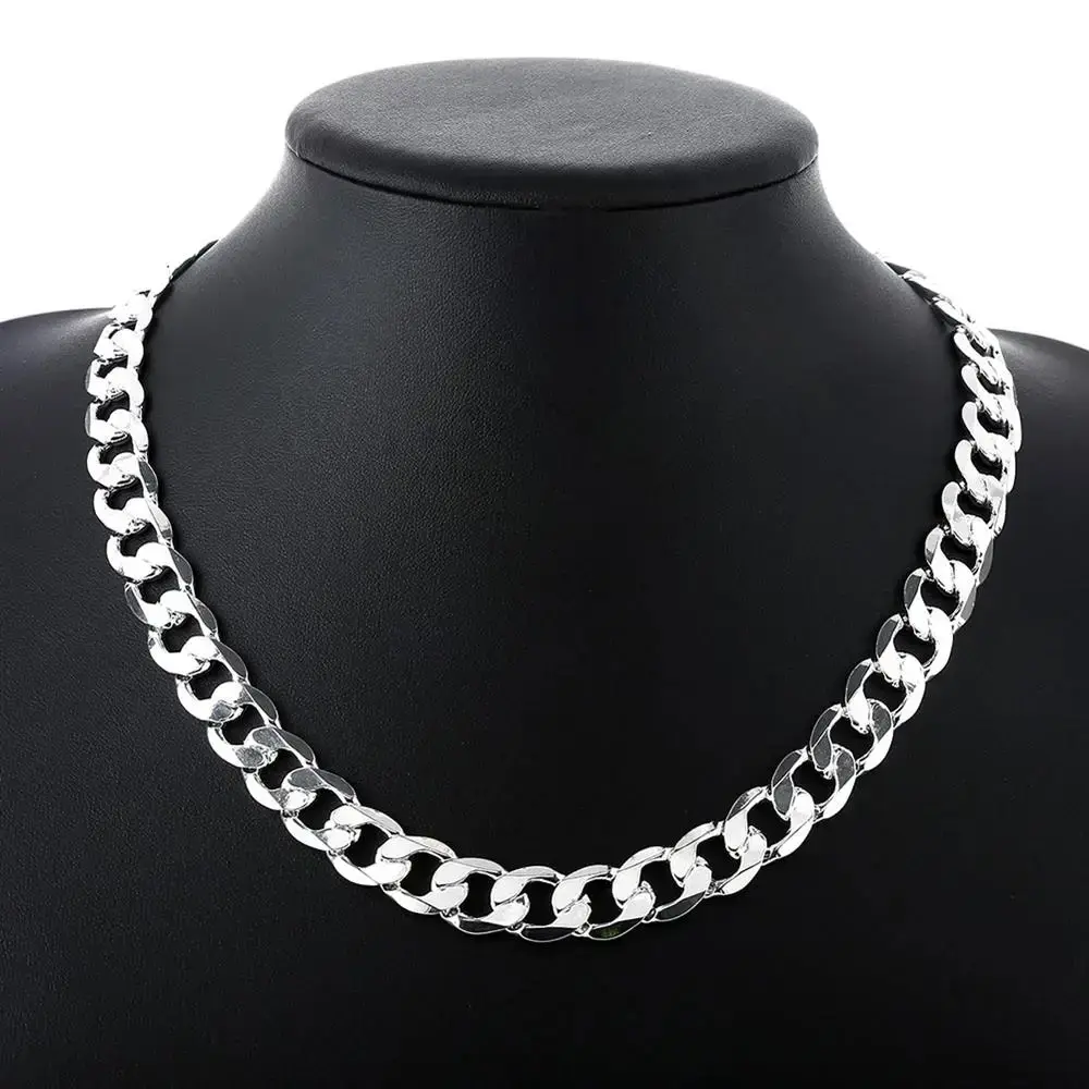925 sterling Silver necklace for men classic 12MM chain 18-30 inch fine Fashion brand jewelry party wedding gifts Fast Ship