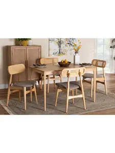 Baxton Studio 193271391837 Tarana Mid-Century Modern Grey Fabric & Natural Oak Finished Wood Dining Set - 5 Piece